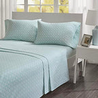 Comfort Spaces Cotton Flannel Breathable Warm Deep Pocket Sheets With Pillow Case Bedding, King, Aqua Geo 4 Piece