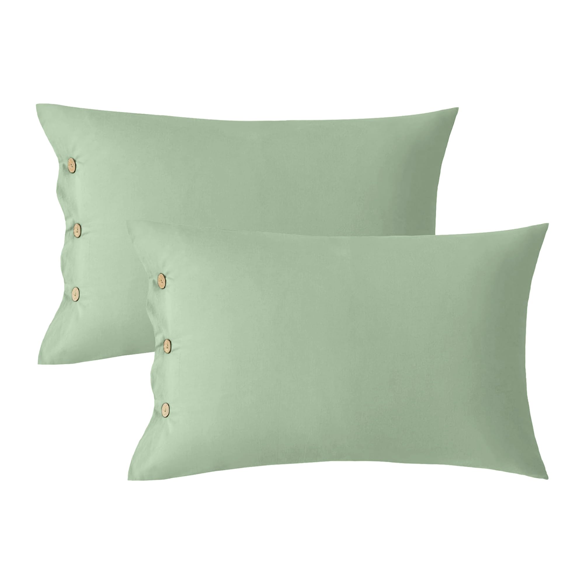 Jellymoni Pillowcases King Set Of 2 Cotton Button Pillow Covers 20  36In Light Green Bed Pillow Cases 100% Washed Cotton Soft Br