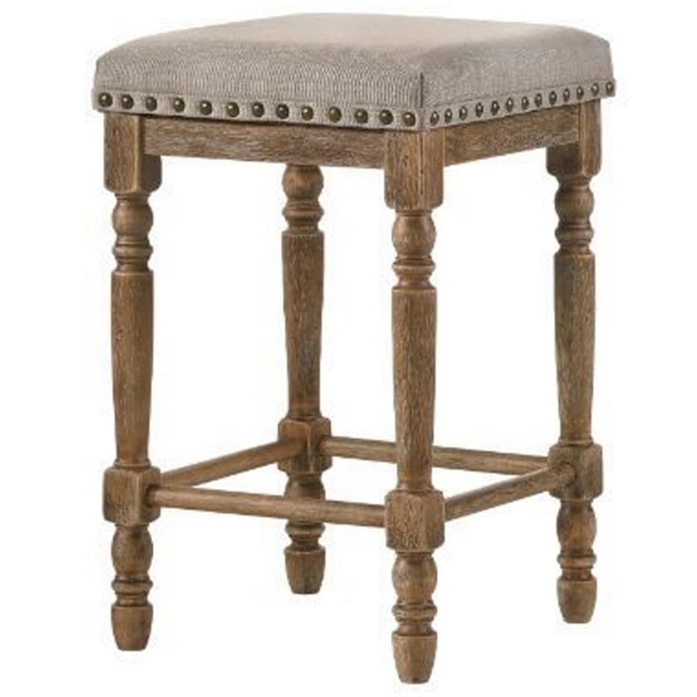 Acme Farsiris Fabric Counter Height Stool in Beige and Weathered Oak