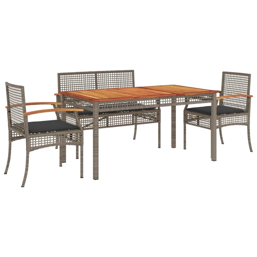vidaXL Patio Dining Set - 5 Piece Outdoor Furniture with Cushions - Gray Poly Rattan and Acacia Wood - Garden, Deck, Backyard