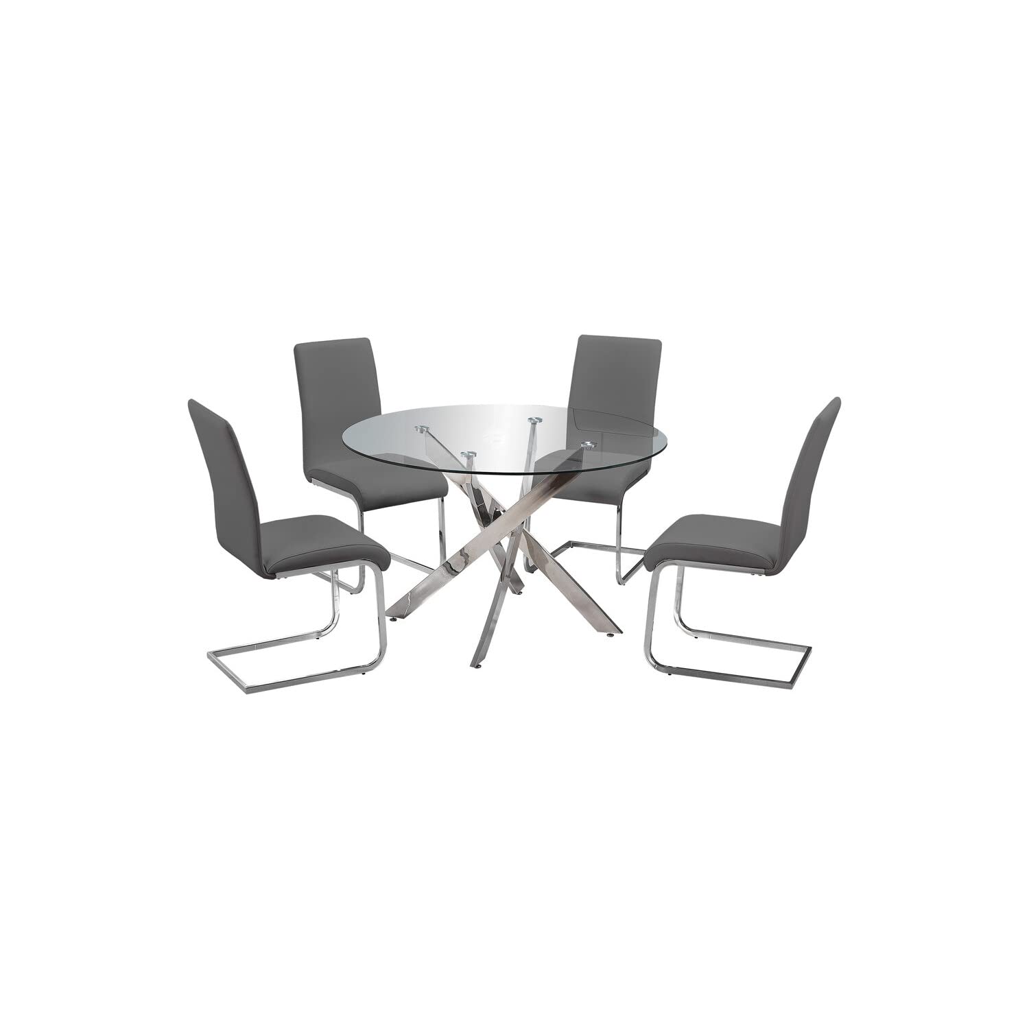 Best Master Furniture Mirage 5 Pcs Glass Top Modern Dining Set, Grey