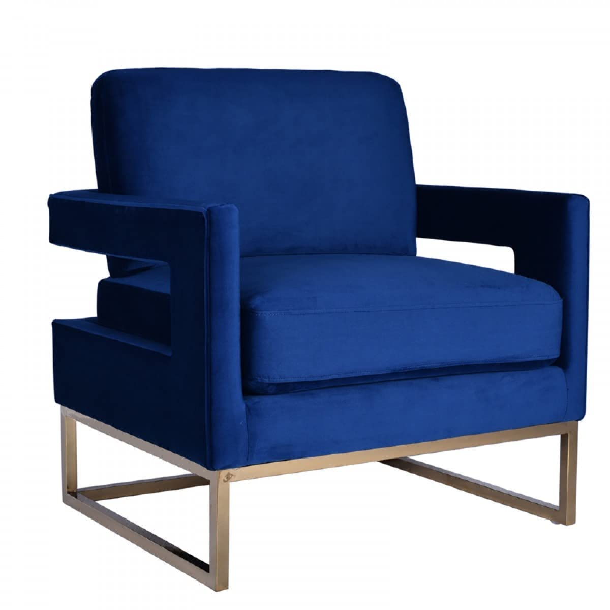 HomeRoots Stylish Blue Velvet and Gold Steel Chair