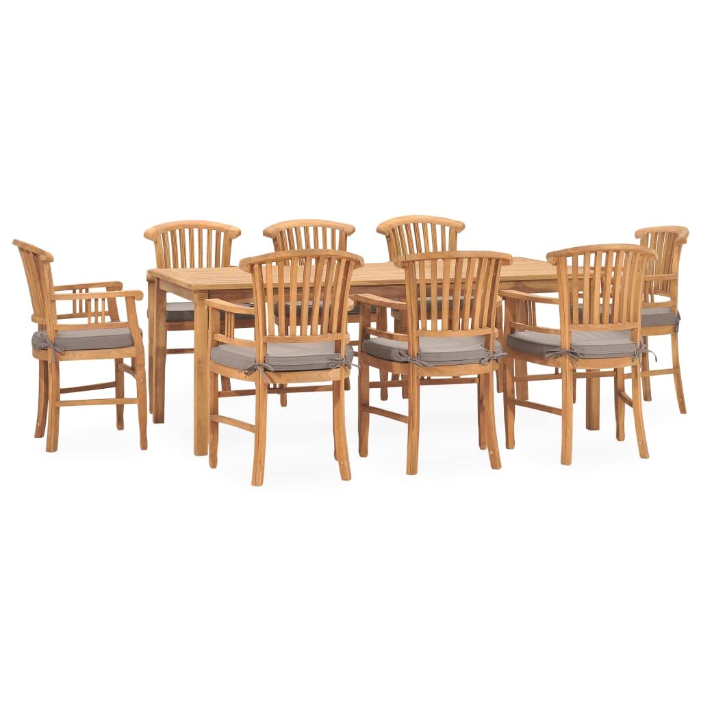 Vidaxl Solid Teak Wood Patio Dining Set With Cushions 9 Piece Wooden Garden Outdoor Balcony Backyard Terrace Table Chair Dinner Furniture