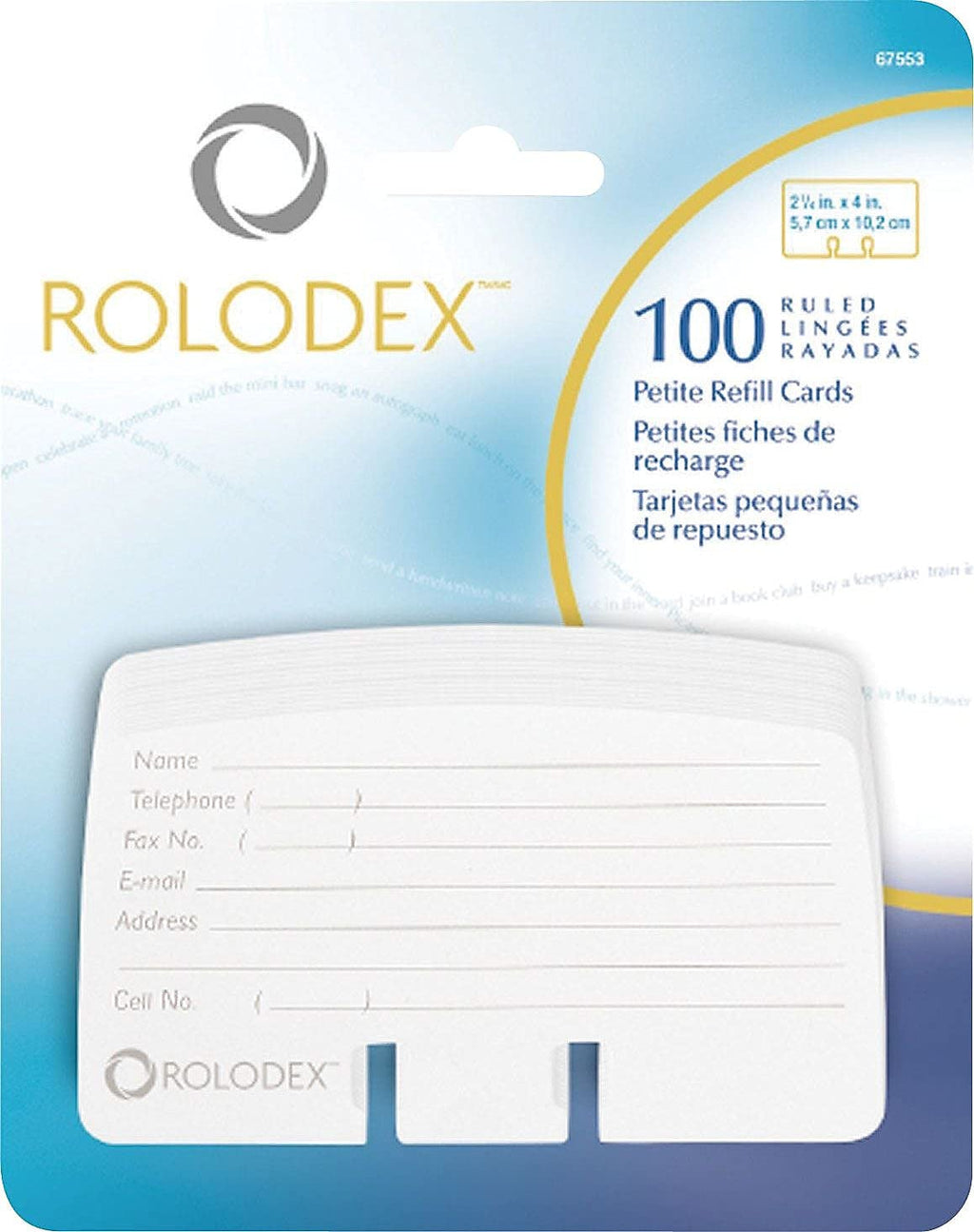 Rolodex Corporation Products - Card Refills, For Petite Card Files, 2-1/4'X4', 100 Cards, White - Sold As 1 Pk - Card Refills