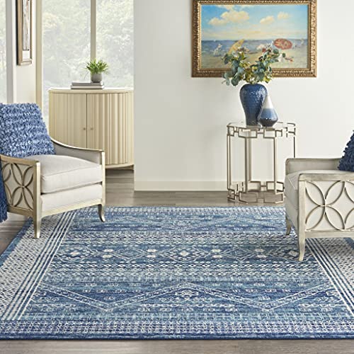 HomeRoots 100% Polypropylene 7’ x 10’ Navy Blue and Ivory Persian Motifs Area Rug