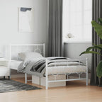 vidaXL White Metal Bed Frame - Single Bed, 39.4x78.7 with Headboard/Footboard, Steel Construction, Industrial Design for Bedroom