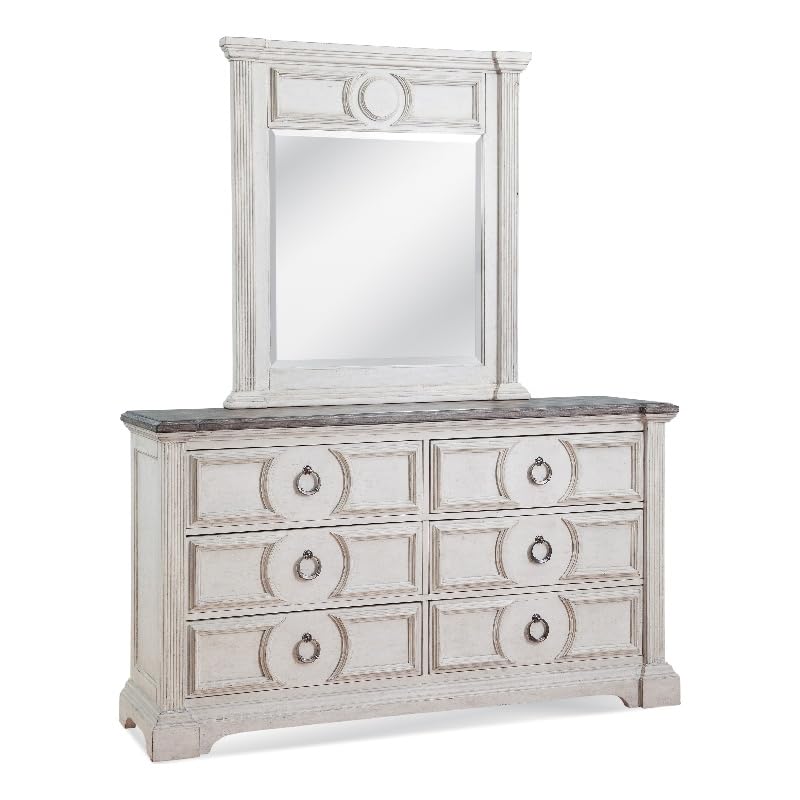 American Woodcrafters Brighten Antique White Wood 6-Drawer Dresser And Mirror