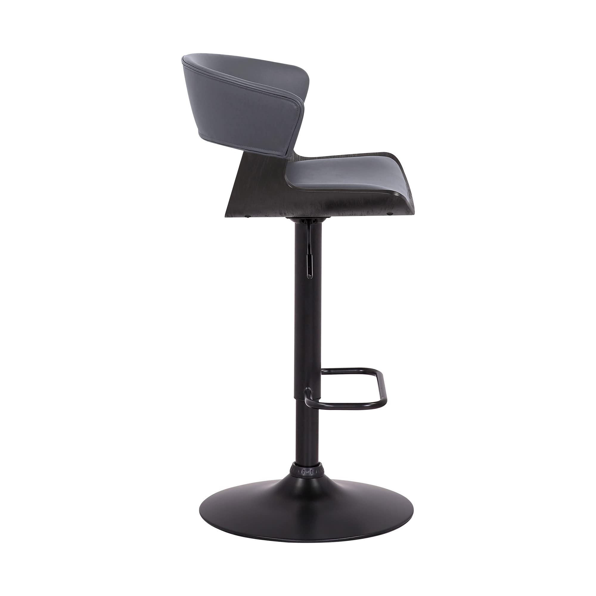 HomeRoots Wood, Metal, Foam Faux Leather Gray Faux Leather Adjustable Swivel Wooden Bar Stool