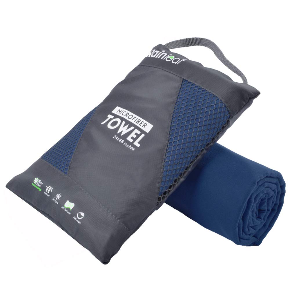 Rainleaf Microfiber Towel,Navy Blue,24 X 48 Inches
