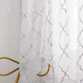 Yj Yanjun White Silver Kitchen Curtains 45 Inch Length Metallic Prin Short Curtains For Small Window Sheer Curtains 45 Inch Leng
