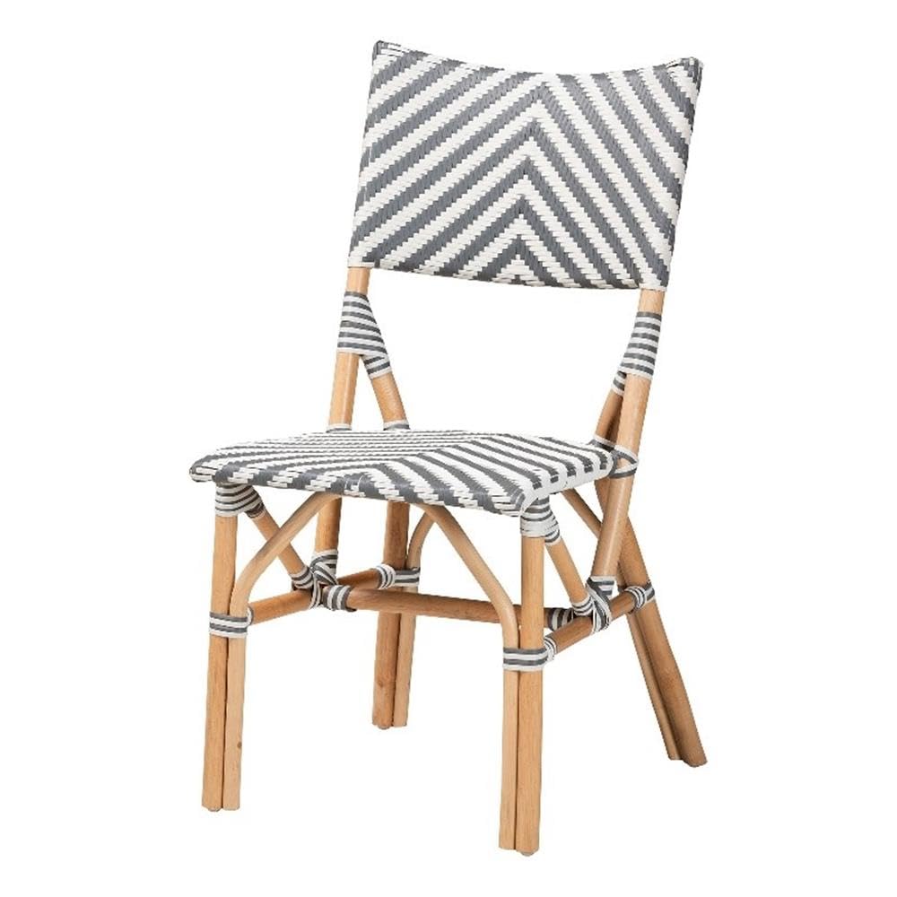 Baxton Studio Shai Modern French Grey and White Weaving and Natural Rattan Bistro Chair