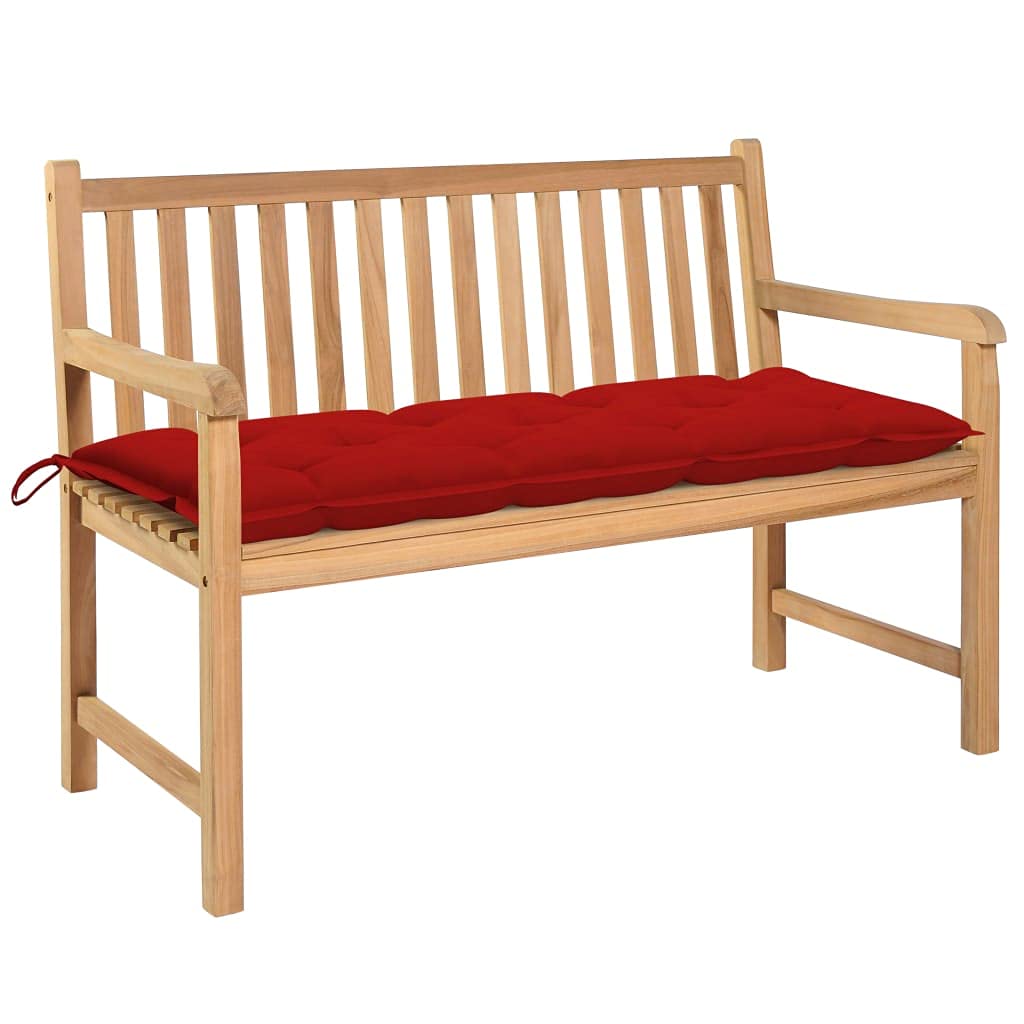 Vidaxl Solid Teak Wood Patio Bench With Red Cushion Lounge Seating Garden Outdoor Balcony Backyard Terrace Wooden Seat Home Furniture 47.2&quot;