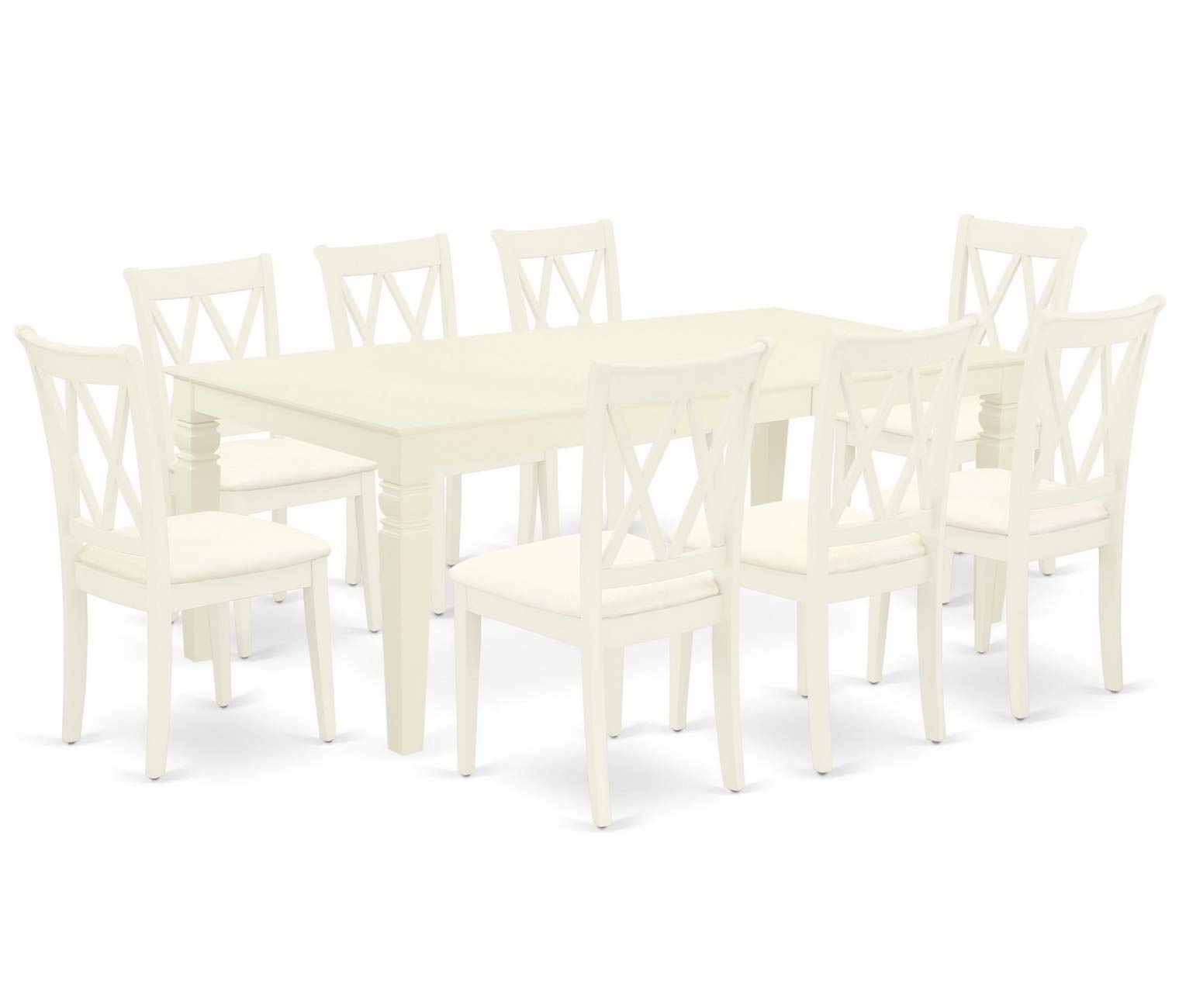 East West Furniture Lgcl9-Lwh-C 9 Piece Modern Dining Table Set Includes A Rectangle Wooden Table With Butterfly Leaf And 8 Linen Fabric Dining Room Chairs, 42X84 Inch, Linen White
