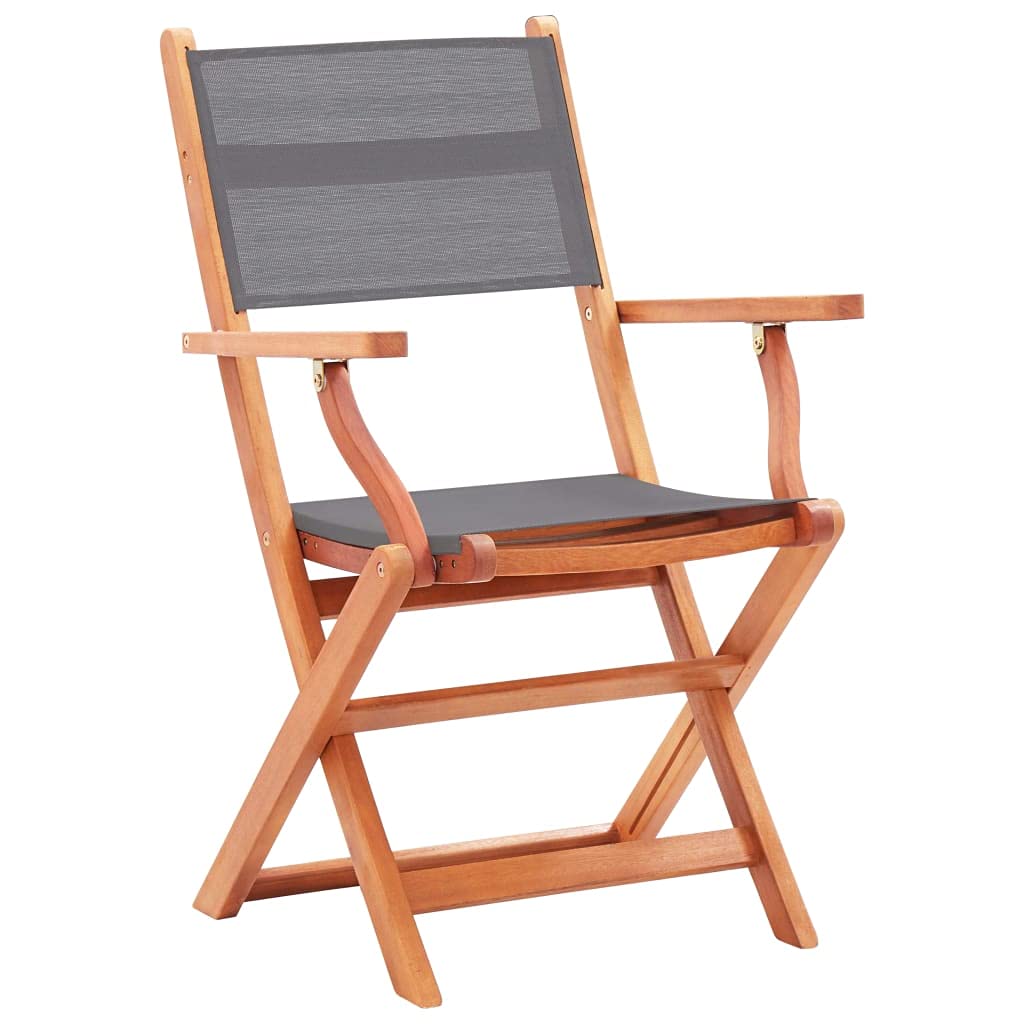 vidaXL 6X Solid Eucalyptus Wood Folding Patio Chairs Garden Outdoor Wooden Lounge Armchair Seating Seat Furniture Set Gray Textilene