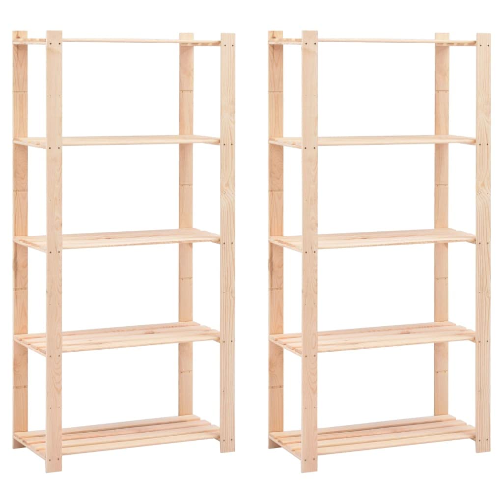 Vidaxl 5-Tier Storage Racks Solid Pinewood - Versatile Organizing Solution For Home And Office, Beige, Maximum Load 551.2 Lb (Includes 2 Pcs)