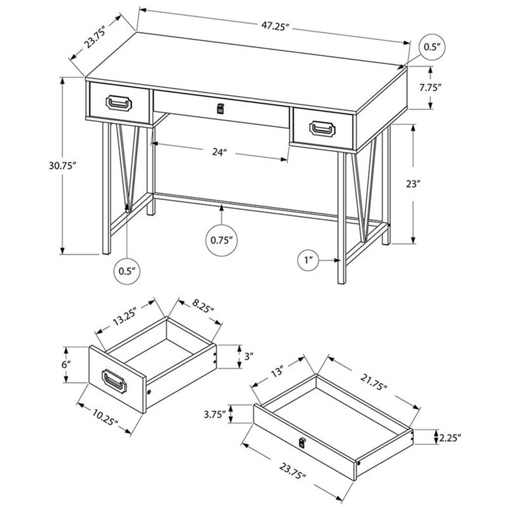 Monarch Specialties Computer Desk Home Office Laptop Storage Drawers 48' L Work Metal Brown