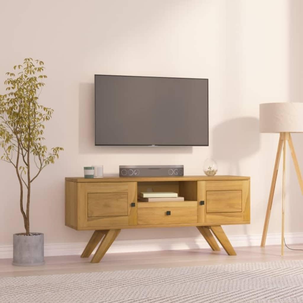 vidaXL Solid Teak Wood TV Cabinet Stand, Scandinavian Style Media Unit with Storage, Ideal for Living Room, Lounge or Bedroom – Brown