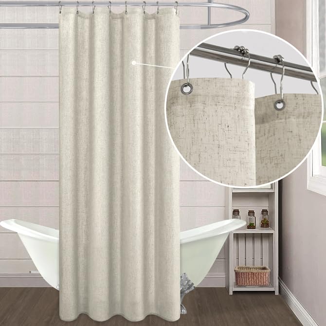 Koufall Linen 54X78 Inch Length Waterproof Linen Fabric Shower Curtain