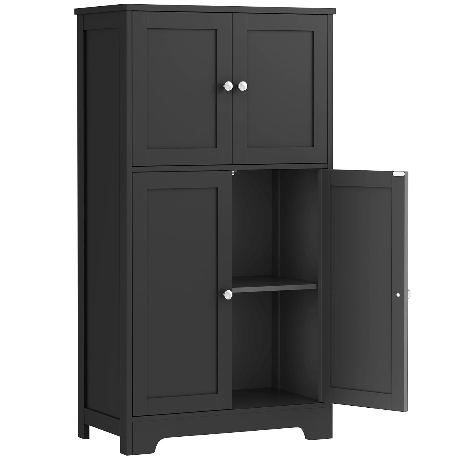 Iwell Storage Cabinet, Bathroom Cabinet with Adjustable Shelves & 4 Doors, Cupboard for Living Room, Entryway, Home Office, Blac