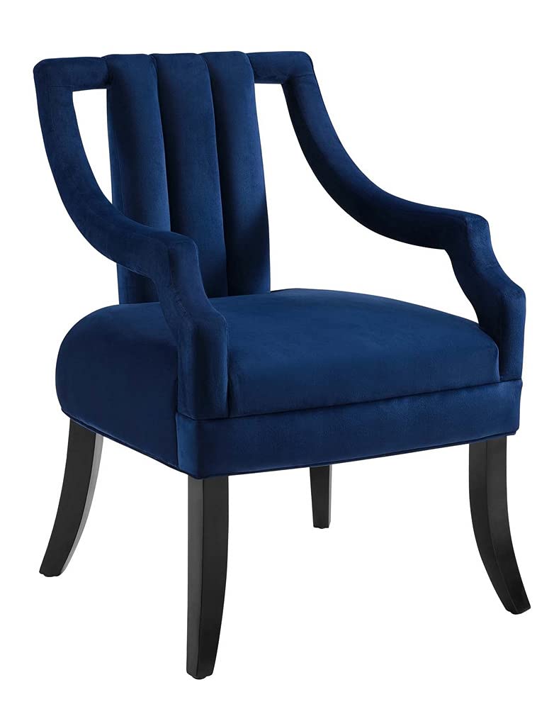 Modway Harken Channel Tufted Performance Velvet Accent Living Room Armchair In Navy