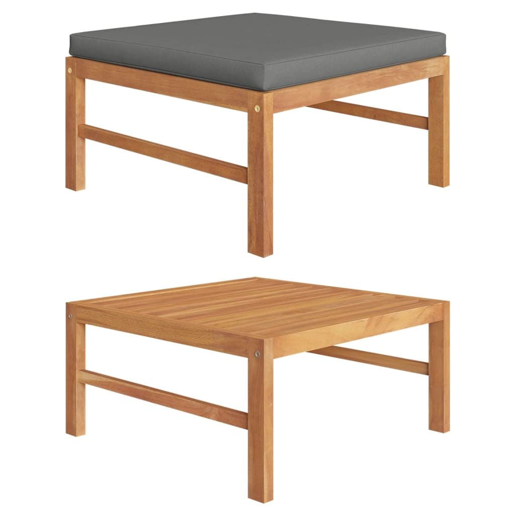 Footrest with Dark Gray Cushion Solid Teak Wood