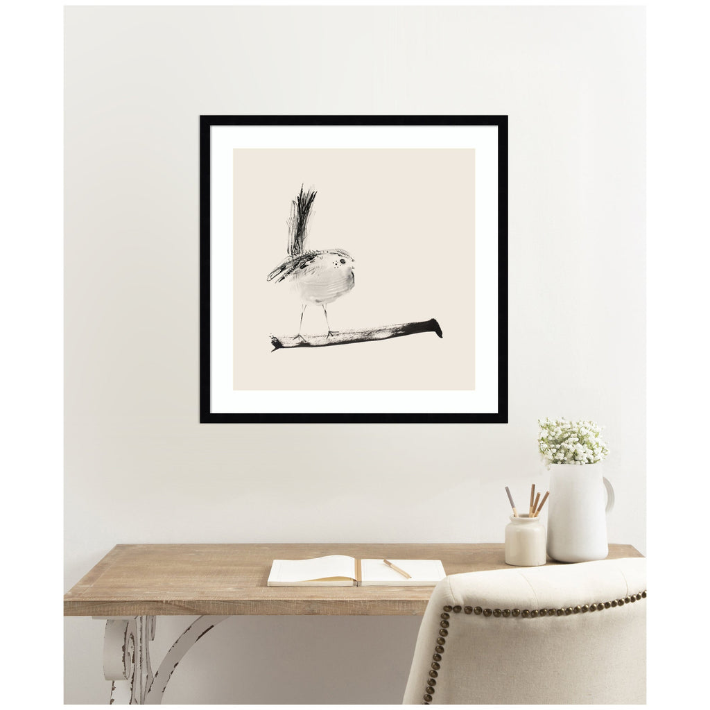 Sketched Bird On Branch by Danushka Abeygoda Framed Wall Art Print