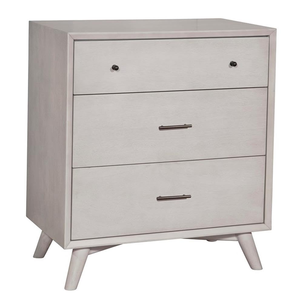 Alpine Furniture Flynn 3-Drawer Mahogany And Okoume Veneer Small Chest, Gray