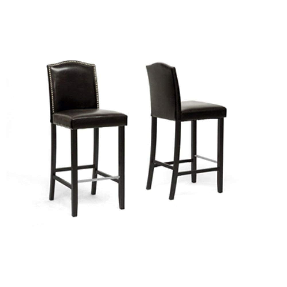 Baxton Studio Libra White Modern Bar Stool with Nail Head Trim (Set of 2)