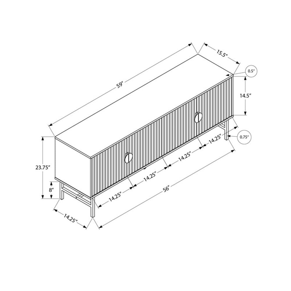 Monarch Specialties 2733, 60 Inch, Console, Media Entertainment Center, Storage Cabinet, Living Room, Bedroom, Black Laminate, Metal 1 Tv Stand, 59' L x 15.5' W x 23.75' H