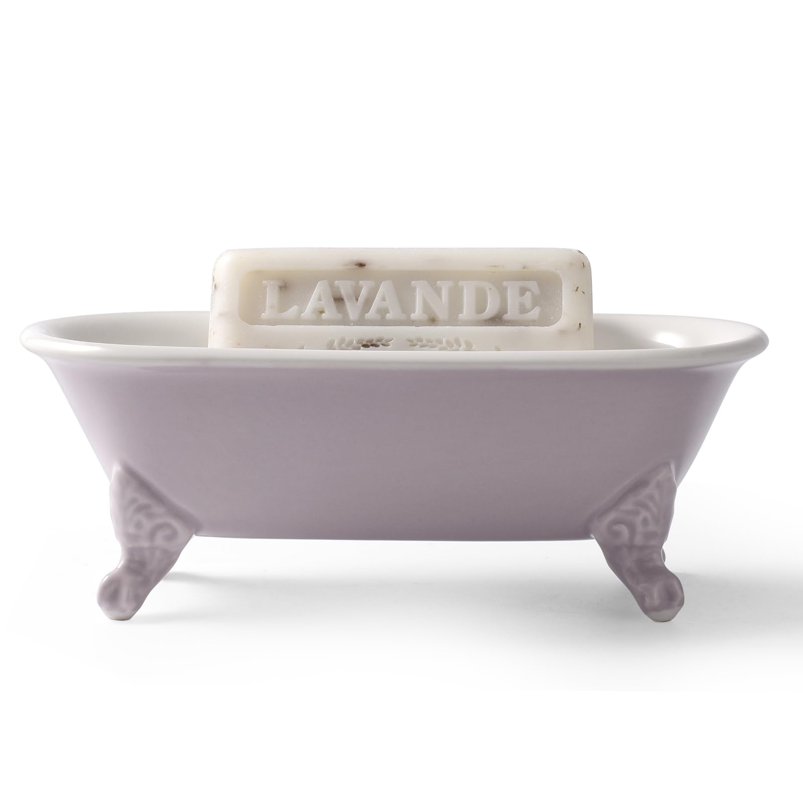 NEWHENGS 6.5  Ceramic Mini Decorative Clawfoot Bathtub Bar Soap Dish, Kitchen Sponge Holder and Shower Tray for Bathroom, 1 Pack