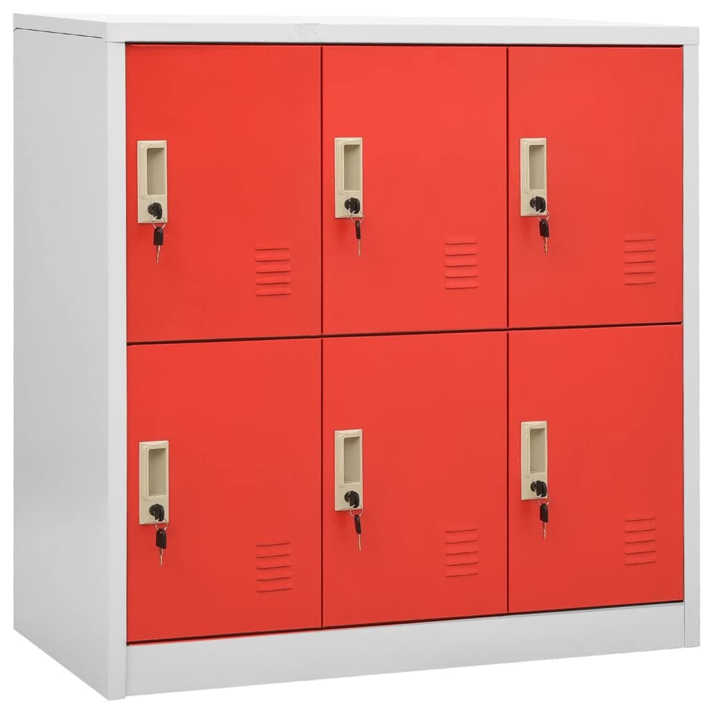 vidaXL Locker Cabinet 5 Pcs, Home Office Storage Cabinet with Lockers, File Cabinet for Home School, Industrial Style, Light Gray and Red Steel