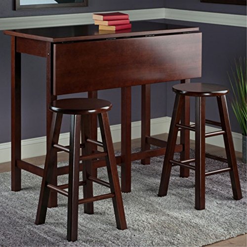 Ergode Exquisite Dining Set | Double Drop Leaf Table | Ladder Back Chairs | Solid Wood | Walnut Finish | (94394-VV)