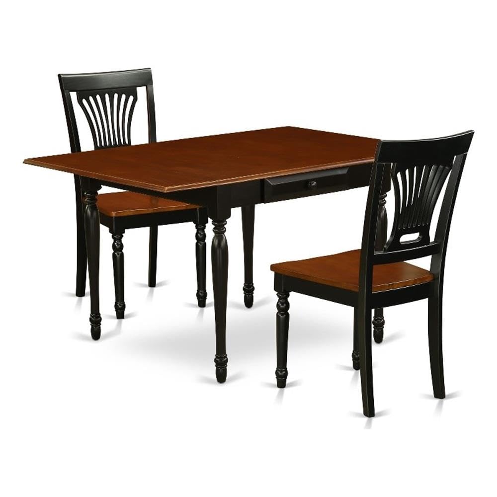 East West Furniture Black Cherry Dining Table Set 3-Piece Wooden Seat Chairs Black/Wood