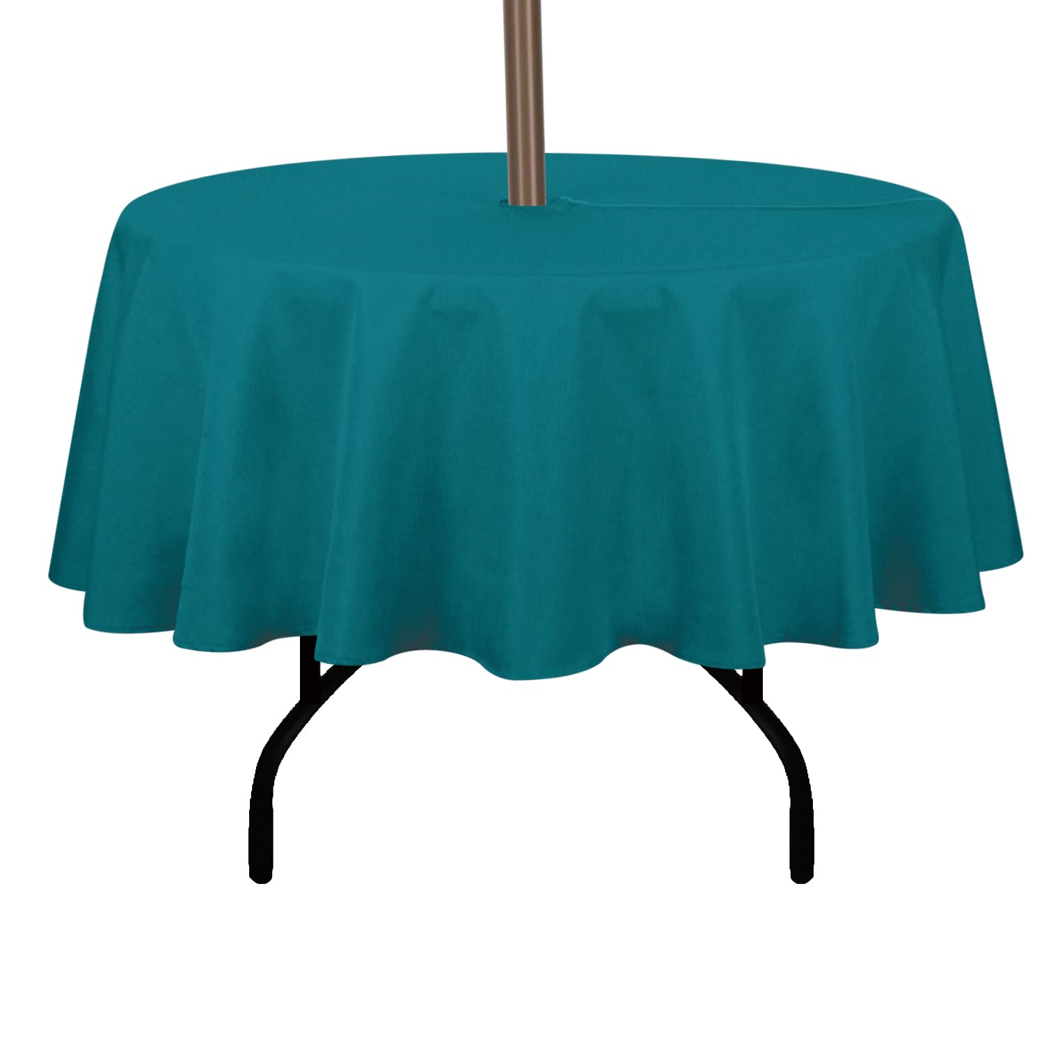 Youngseahome Outdoor Tablecloth Wrinkle-Free Stain Resistant Waterproof Polyester Fabric Table Cover With Zipper Umbrella Hole For Picnic/Party/Dinner/Patio Garden(60Inch Round,Zippered,Teal)