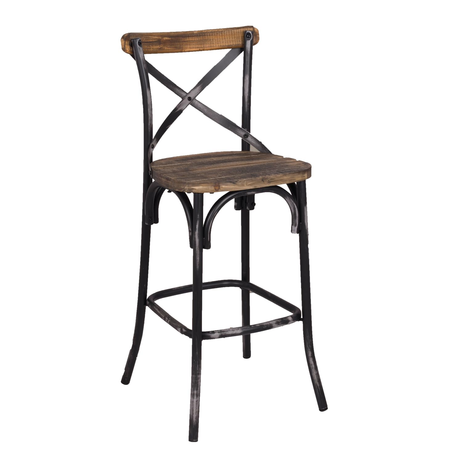 Benzara Classy Bar Stool In Distressed Finish, Black And Brown, Walnut/Antique