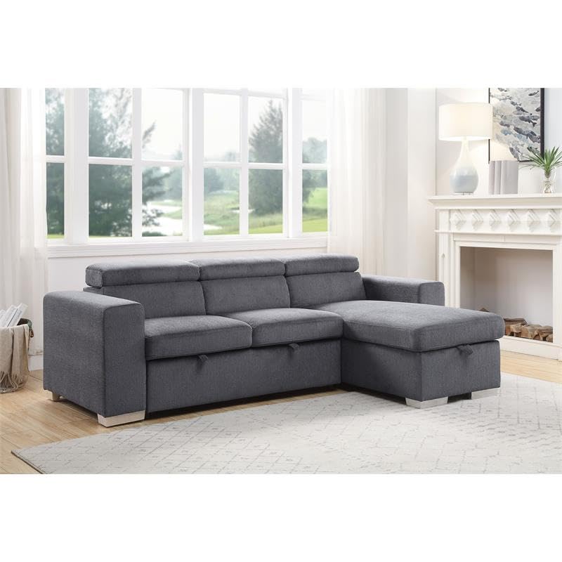 Acme Natalie Reversible Sleeper Sectional Sofa with Storage in Gray Fabric