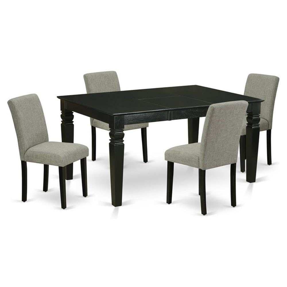 East West Furniture WEAB5-BLK-06 5 Piece Dining Set Includes a Rectangle Dining Room Table with Butterfly Leaf and 4 Shitake Linen Fabric Upholstered Parson Chairs, 42x60 Inch, Black