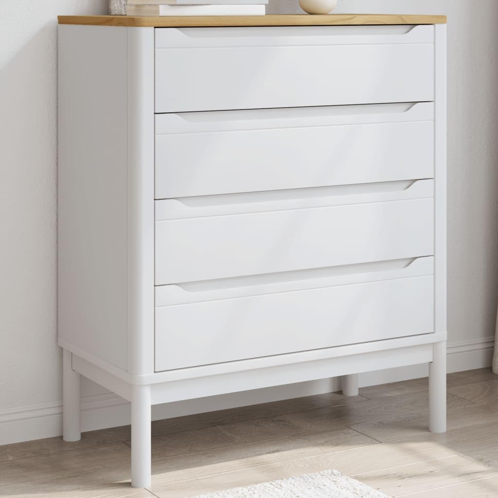 vidaXL Chest of Drawers - White Solid Wood - 4 Drawer Storage Unit - Pine - 30.1&quot; x 15.4&quot; x 35.6&quot;
