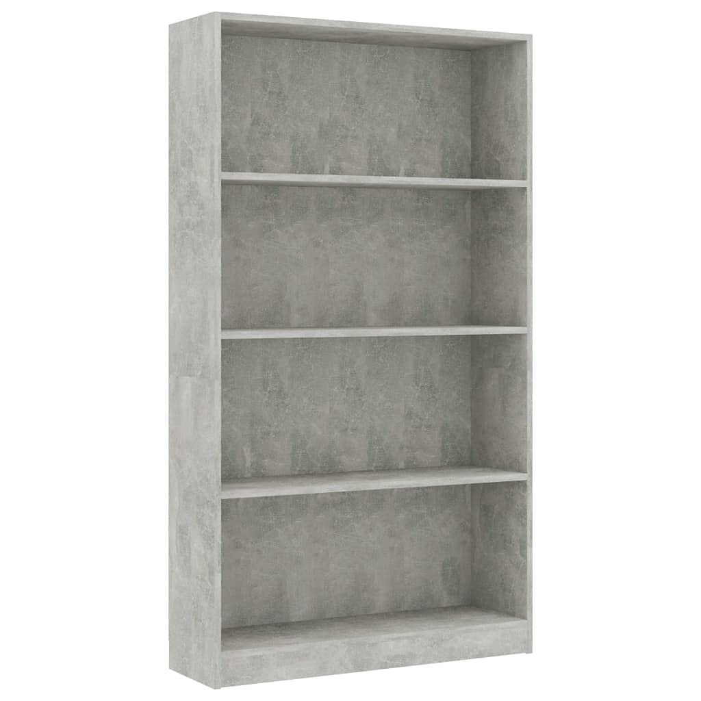 vidaXL 4-Tier Engineered Wood Book Cabinet - Concrete Gray - Functional Storage Solution for Books, DVDs, and Decorative Items