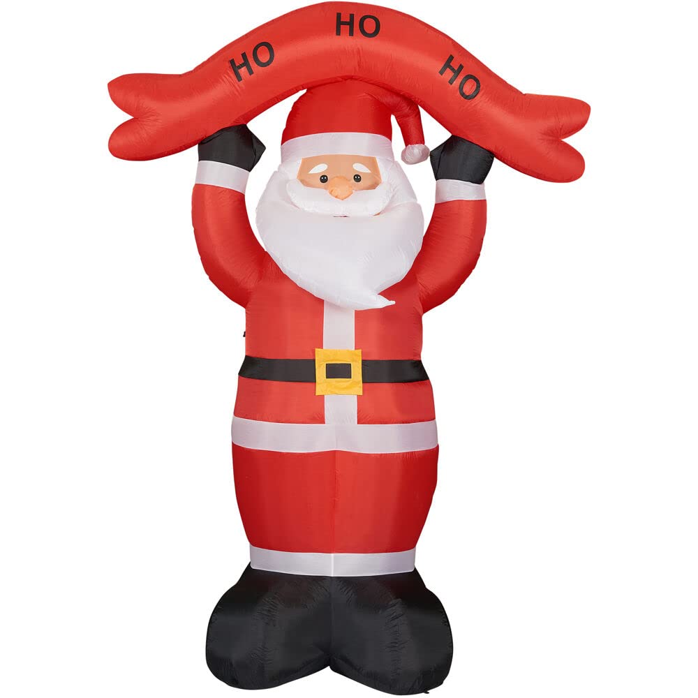 Christmas Time 10-Ft. Tall Santa Holding Ho Ho Ho Sign | Prelit Outdoor Christmas Inflatable With Storage Bag | Ct-Santa104-L, Red