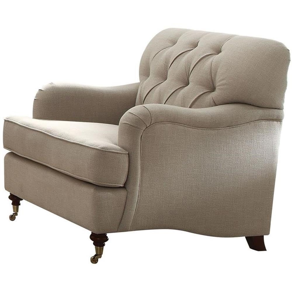 Acme Alianza Button Tufted Chair In Beige Fabric