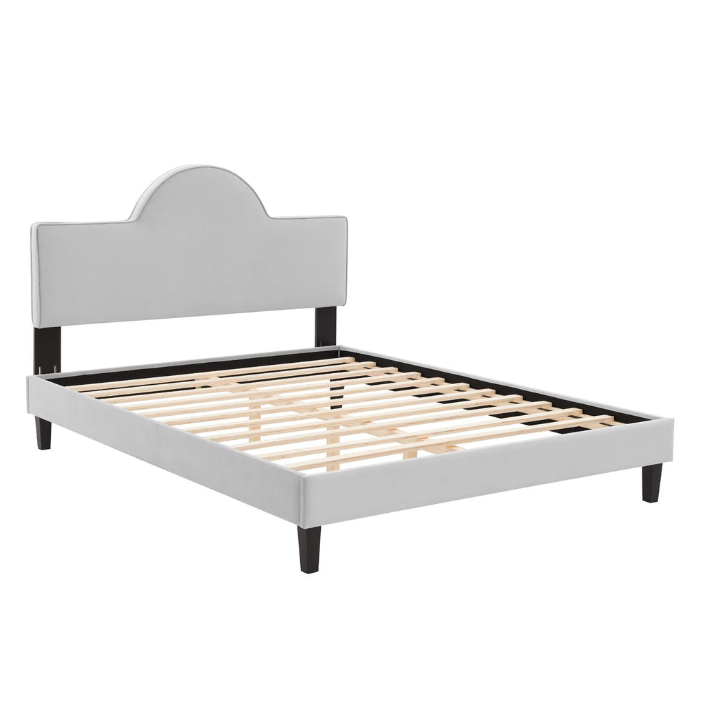 Modway Performance Velvet Queen Bed in Light Gray Platform