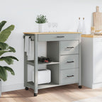 vidaXL Kitchen Trolley Rolling Cart - Solid Pine Wood with Gray-Honey Wax, 4 Drawers, 2 Shelves, Lockable Wheels, for Storage