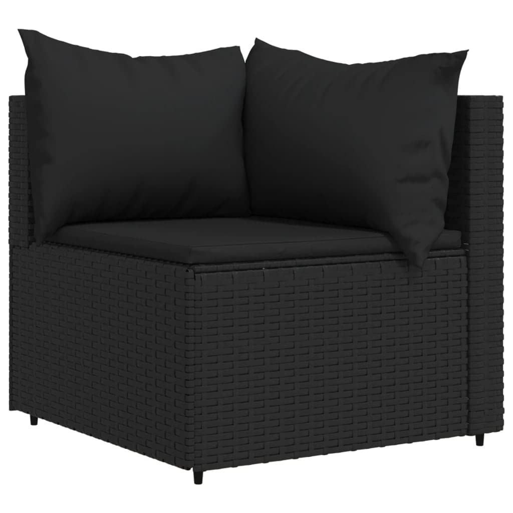 vidaXL Patio Corner Sofas – 2 pcs with Cushions, Made of Black Poly Rattan with Powder-Coated Steel Frame, Comes with Thickly Padded Cushions, Stylish and Comfortable Outdoor Furniture