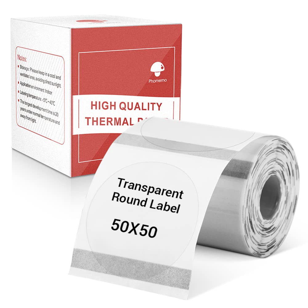 Phomemo M110 Transparent Round Label, White Square Self-Adhesive Thermal Paper, Phomemo Thermal Label Compatible With M110/M120/