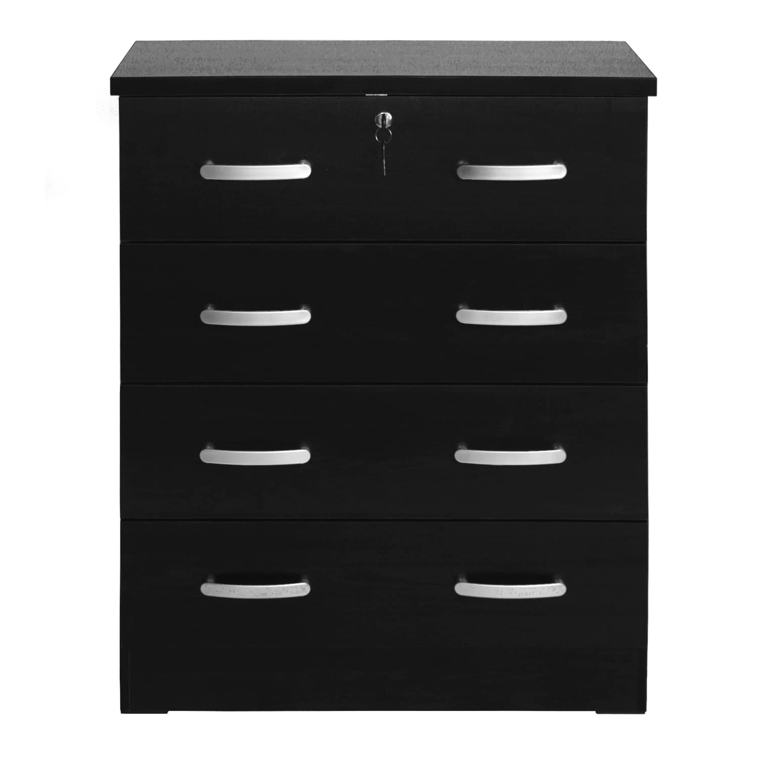 Better Home Products Cindy 4 Drawer Chest Wooden Dresser With Lock In Black