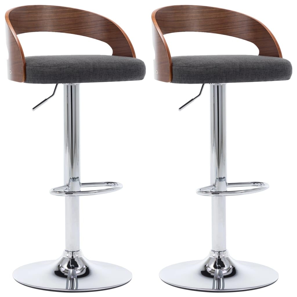 vidaXL Bar Stools Dark Gray Fabric and Bentwood - Set of 2, Modern Design, Comfortable Padding, Adjustable Height, Sturdy Metal Frame