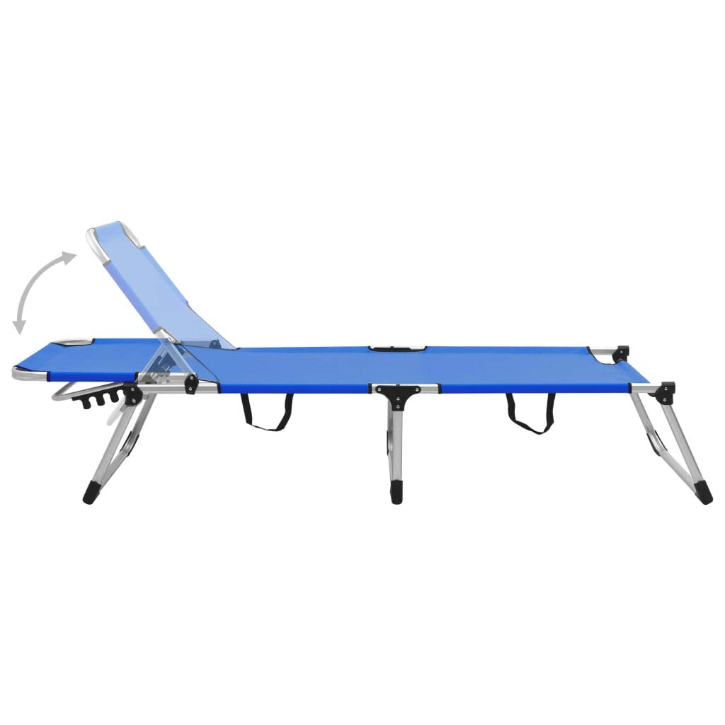 vidaXL Extra High Folding Senior Sunbed Patio Garden Outdoor Terrace Yard Furniture Camping Day Bed Chair Cot Sun Lounger Blue Aluminum