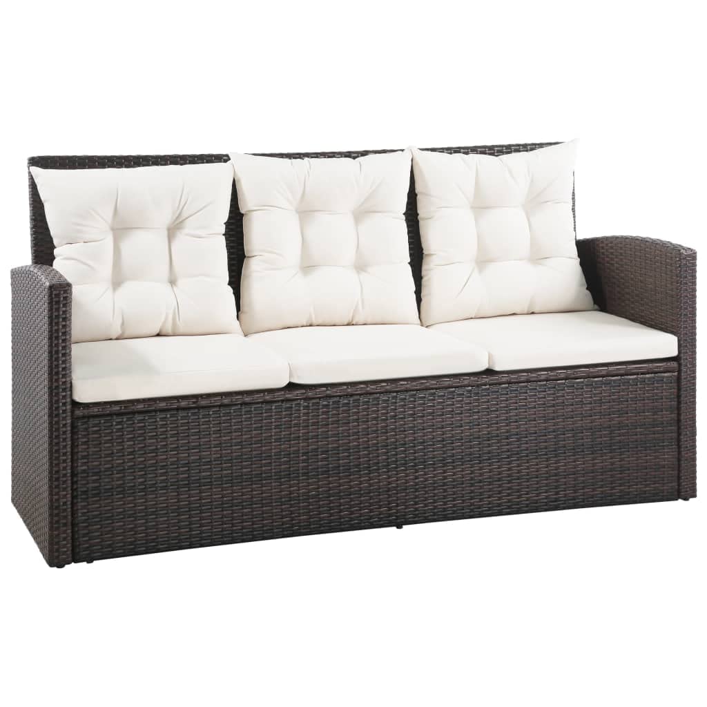 vidaXL Patio Sofa Set 5 Piece - Poly Rattan, Brown/Cream White Outdoor Furniture Set, Coffee Table & Cushions, Garden/Deck Lounge Area