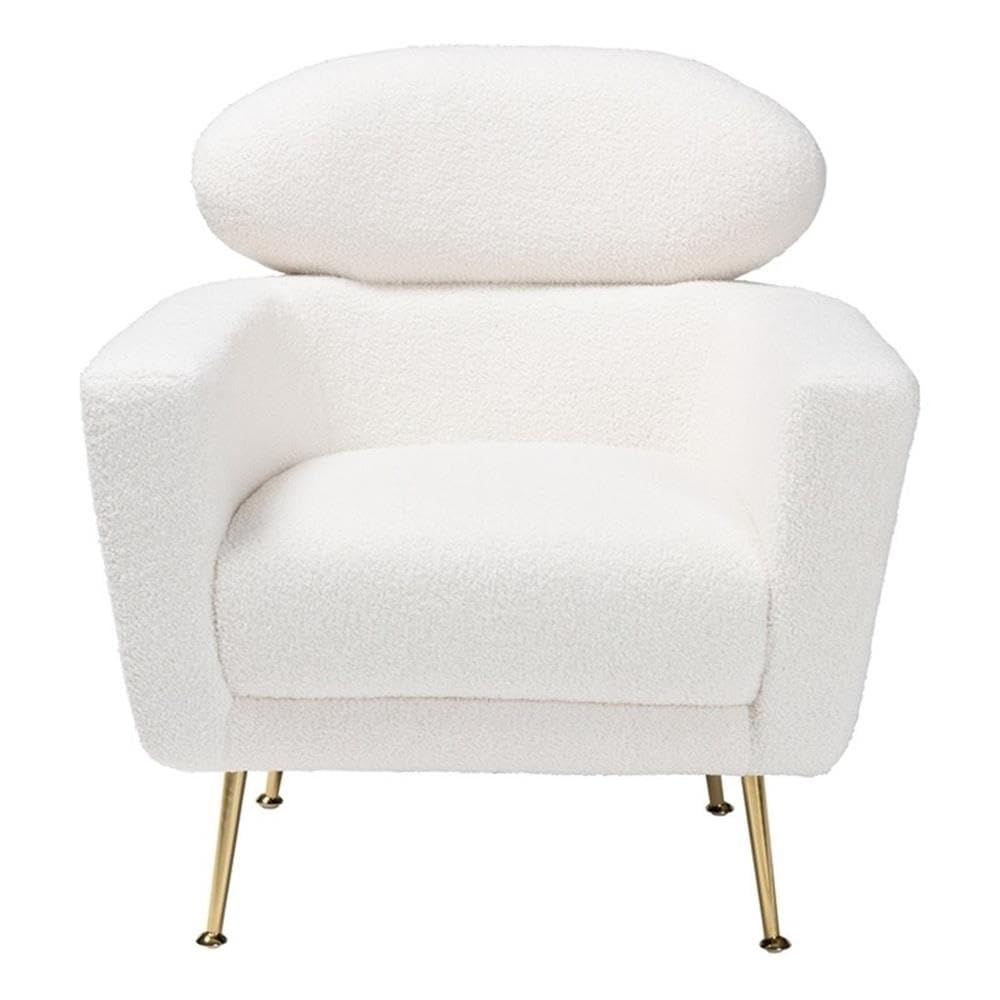 Baxton Studio Fantasia Ivory Boucle Upholstered and Gold Metal Armchair